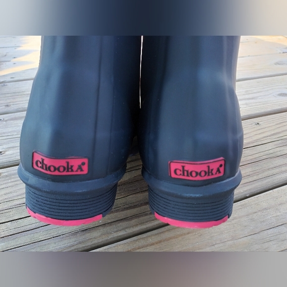 🆕Chooka City Solid Mid Waterproof Rain Boot Navy Blue w/ Brown Trim Size 9 - Picture 11 of 15
